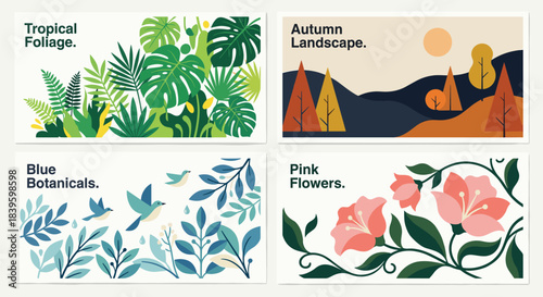 Set of nature themed vector backgrounds with various styles