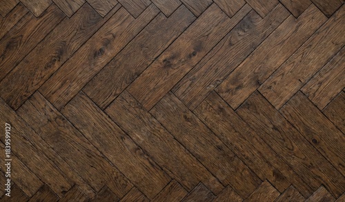Dark brown smoked oak parquet flooring laid in a classic herringbone pattern, featuring rich wood grain and deep, luxurious tones for upscale interiors.