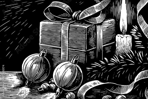 black and white ornaments, soft ribbons, and gentle glowing lights decorate a modern Christmas setup, representing one of the most popular gentle-tone trends of 2026