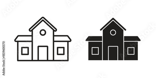 school icons silhouette vector flat illustration design. Stroke line icons