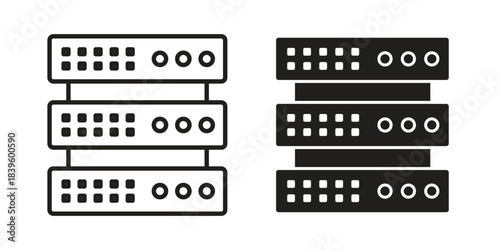 Server rack icons silhouette vector flat illustration design. Stroke line icons