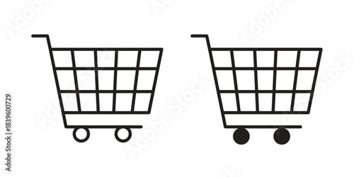 Shopping cart icons silhouette vector flat illustration design. Stroke line icons