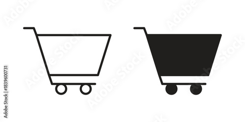Shopping trolley icons silhouette vector flat illustration design. Stroke line icons