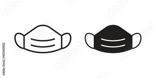 Surgical mask icons silhouette vector flat illustration design. Stroke line icons