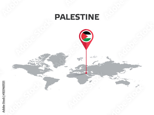 PALESTINE Location Pin on World Map with Flag in Pin's Body