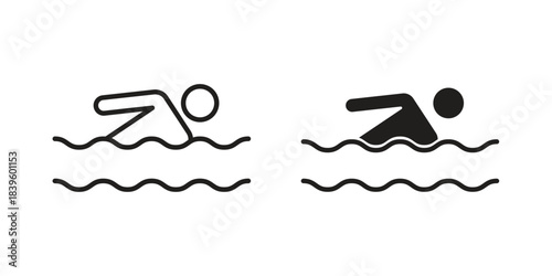 Swimming icons silhouette vector flat illustration design. Stroke line icons