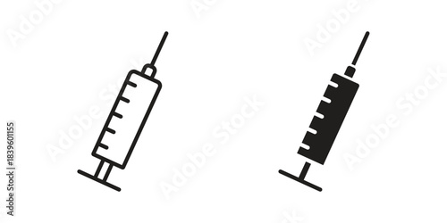 Syringe injection icons silhouette vector flat illustration design. Stroke line icons