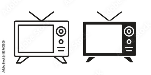 Television icons silhouette vector flat illustration design. Stroke line icons