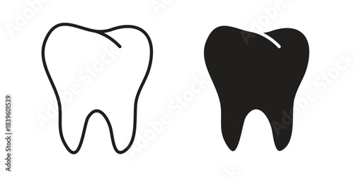 Tooth icons silhouette vector flat illustration design. Stroke line icons
