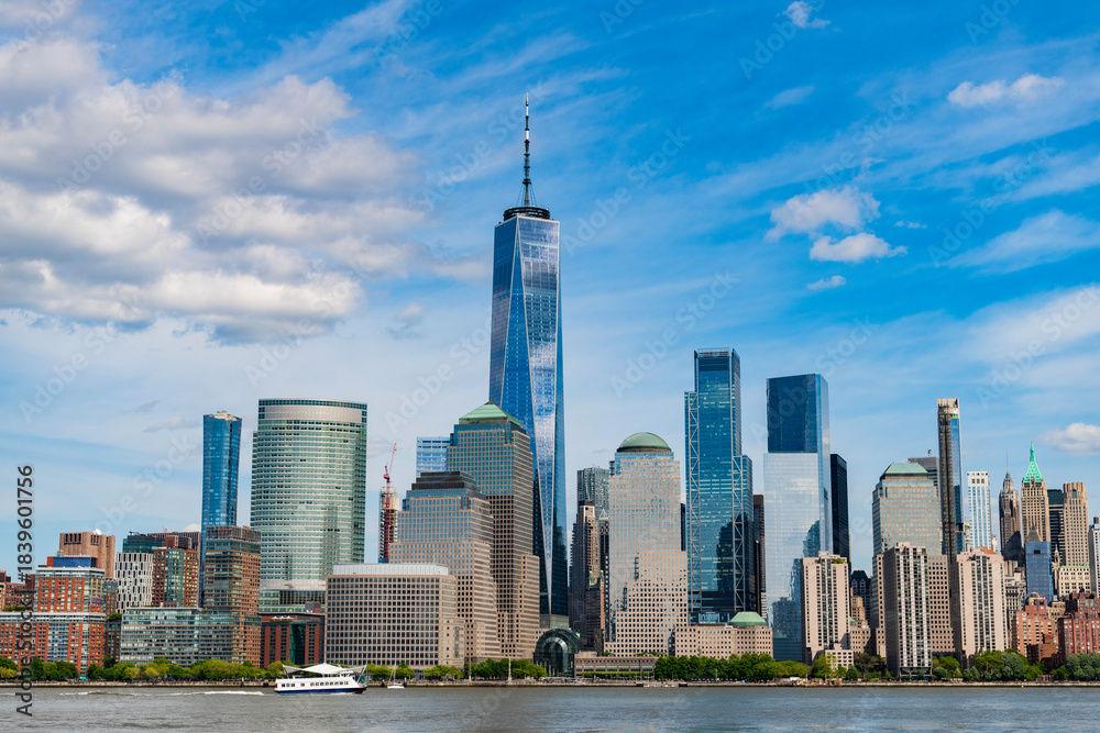 Obraz premium New York City with Manhattan Skyline over Hudson River,New York City, USA NYC, NY. New York City NYC Skyline with Urban Skyscrapers USA. Lower Manhattan and One World Trade Center in New York City