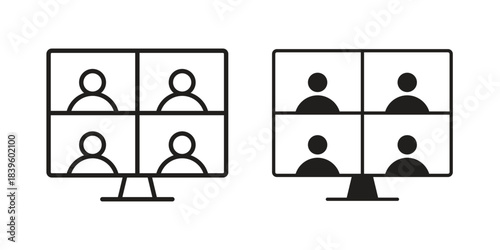 Webinar icons silhouette vector flat illustration design. Stroke line icons