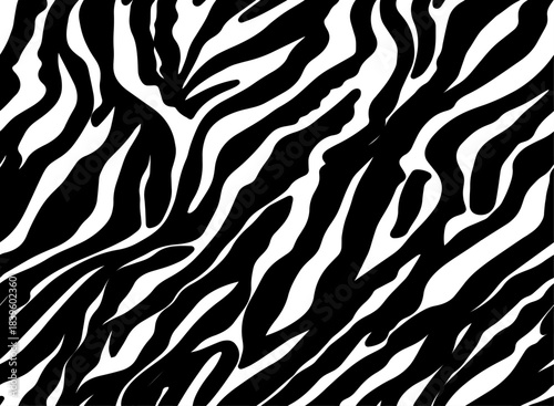 Full Seamless Zebra Tiger Pattern Textile Texture. Vector Background. Black and White Animal Skin for Women Dress Fabric Print.