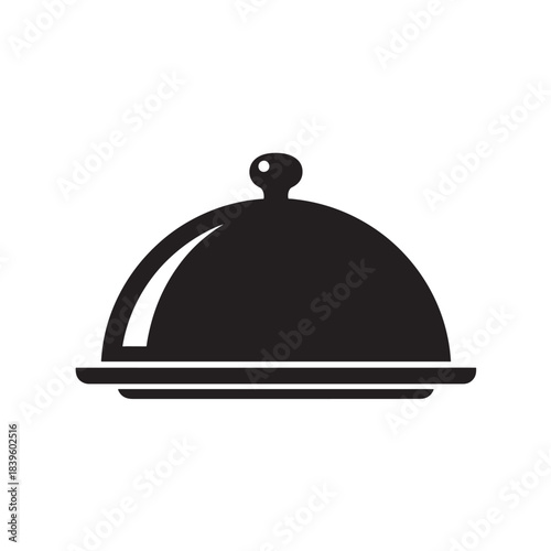Black silhouette cloche icon on a serving plate a minimalist flat vector design for restaurant menus catering apps and fine dining concepts