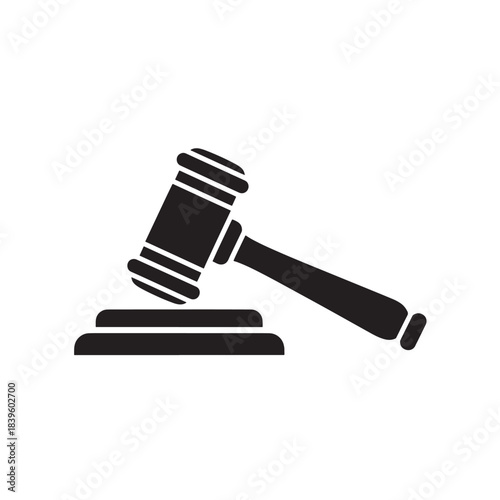 Black silhouette icon of a judges gavel and sound block a minimalist vector design element for legal justice and decision-making concepts