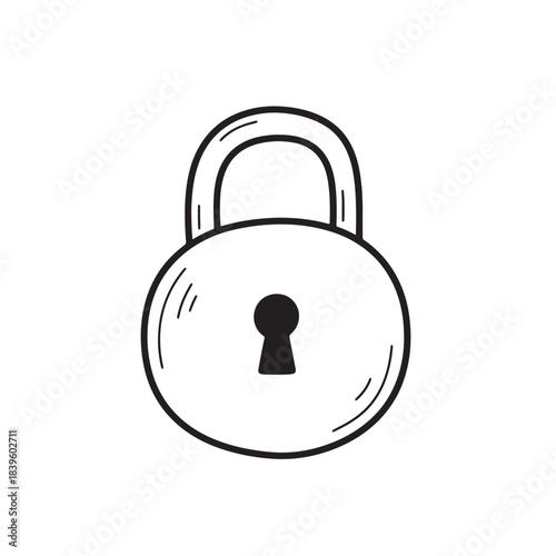 Hand drawn padlock icon a simple outline sketch representing security protection and access control for web and app design