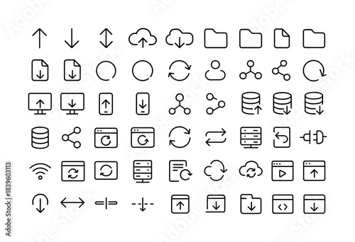 Minimalist line icons for cloud and data management