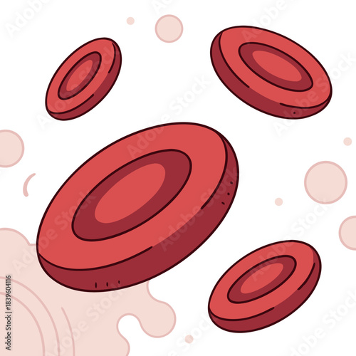 "Red blood cells cartoon vector illustration flowing through circulatory system, biology medical science diagram for health education and anatomy"

