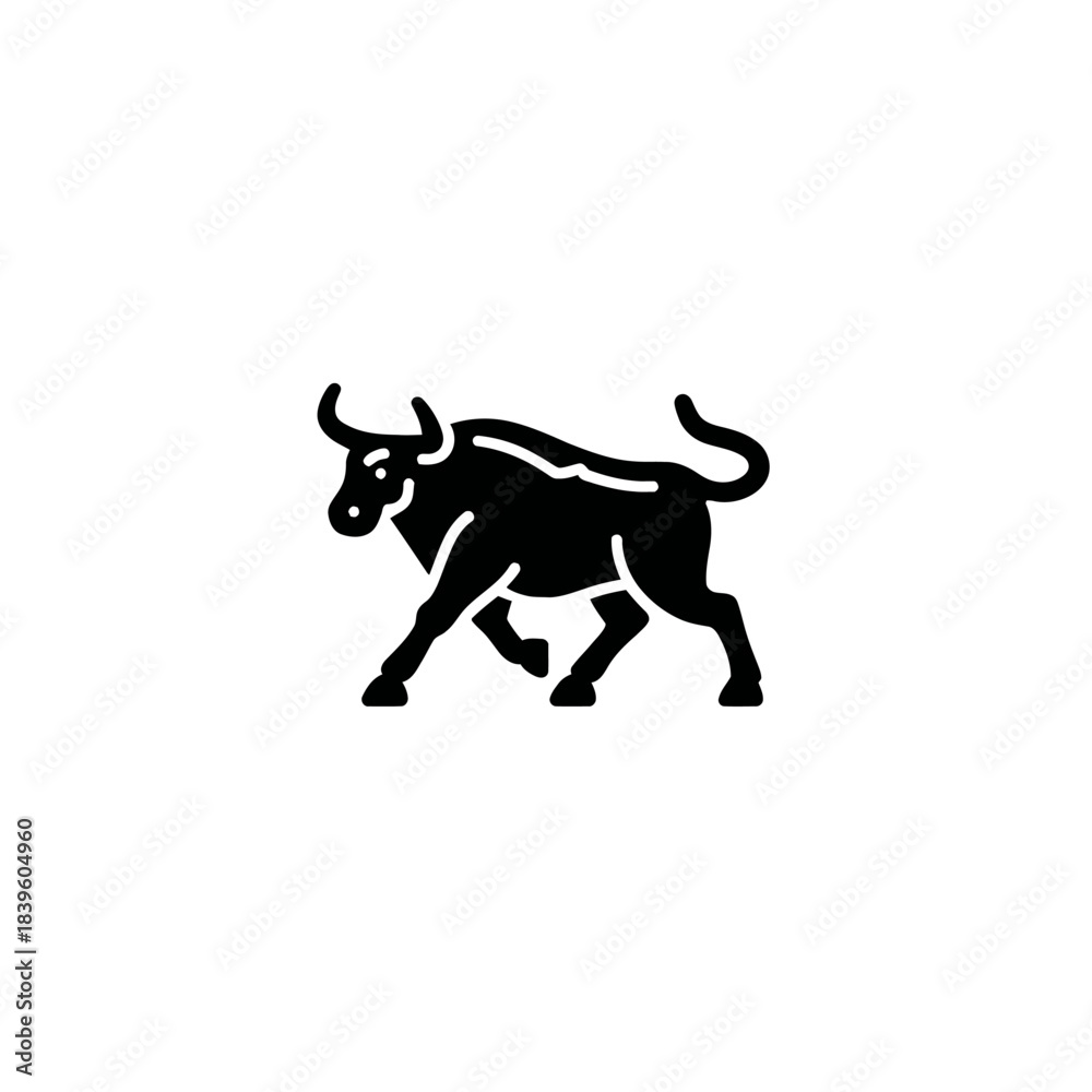 Fototapeta premium Black bull icon on white background symbolizing power and strength