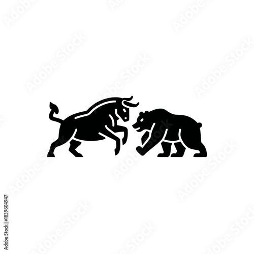 Black bull and bear icon financial market concepts on white background