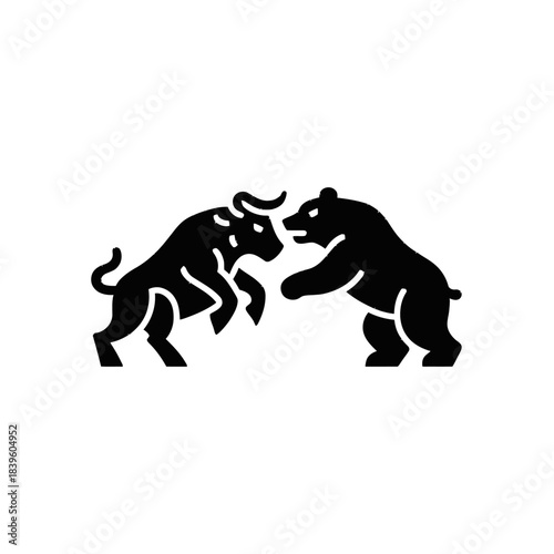 Black bull and bear silhouettes facing each other on white background
