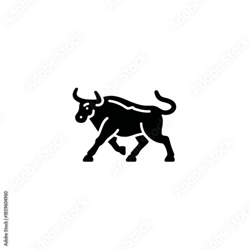 Black bull icon on white background symbolizing power and strength