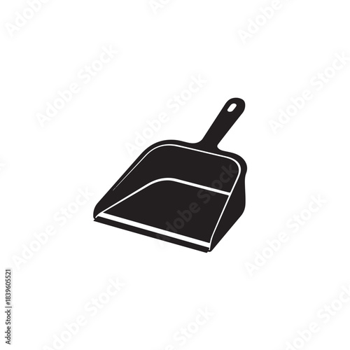 Black dustpan minimalist flat design vector icon with a sturdy handle ideal for cleaning apps household product branding or web UI elements