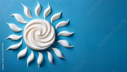 sun shaped composition made of white cream on the background