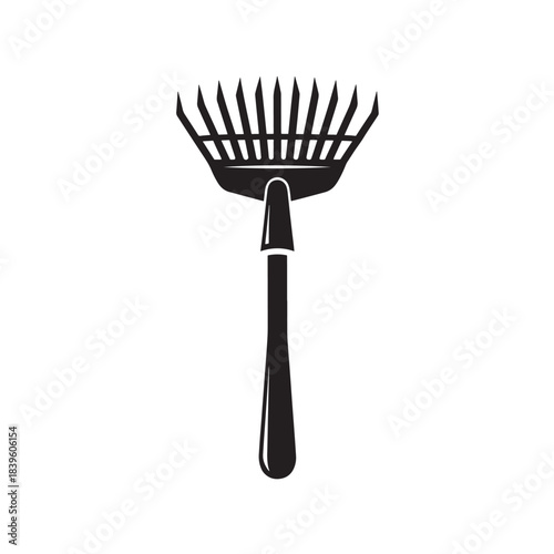 Black silhouette of a garden rake a flat vector icon for gardening apps farm websites or yard work illustrations isolated on white