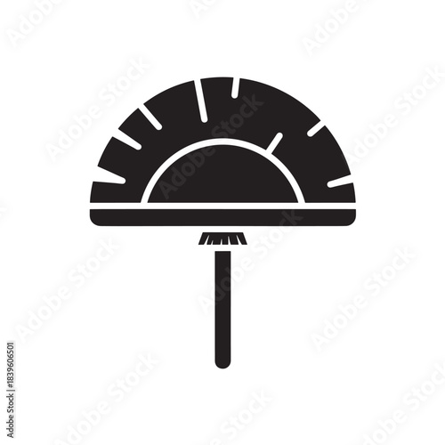 Black glyph icon of a pizza peel with a pizza representing a cooking gauge or timer perfect for restaurant menus and food delivery apps