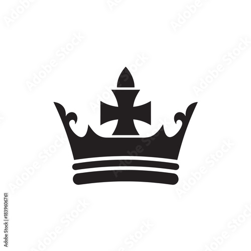 Black silhouette of a classic royal crown with a cross a regal symbol of power and monarchy perfect for branding and design