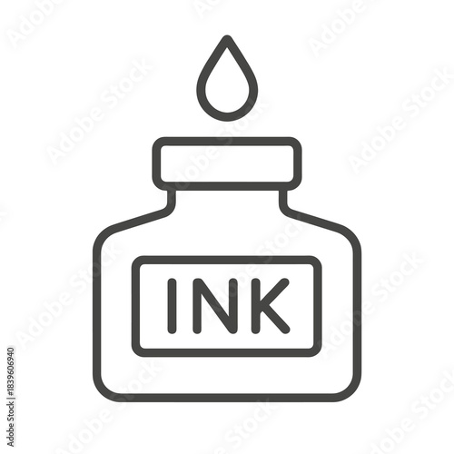 Thin-outline ink bottle icon with a droplet, ideal for drawing apps, calligraphy tools, painting dashboards, and creative design resource packs.