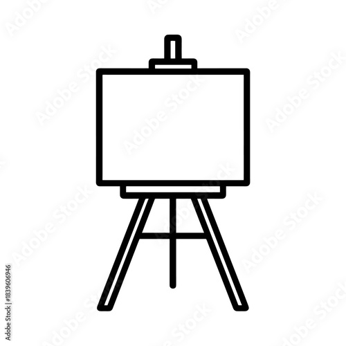 Thin-outline easel icon with canvas, ideal for art apps, creative dashboards, painting toolkits, and design resources for artistic workflows.
