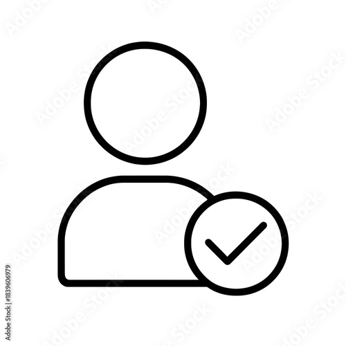 Thin-outline UAT icon showing a user with a checkmark, ideal for acceptance testing workflows, QA dashboards, validation steps, and software release processes.