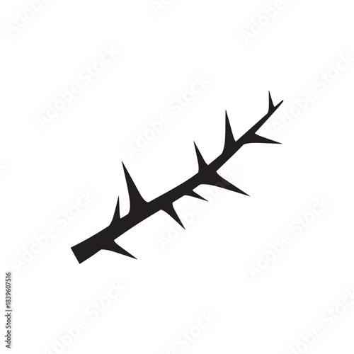 Minimalist black silhouette of a thorny branch a sharp graphic element symbolizing danger or protection isolated on a white background