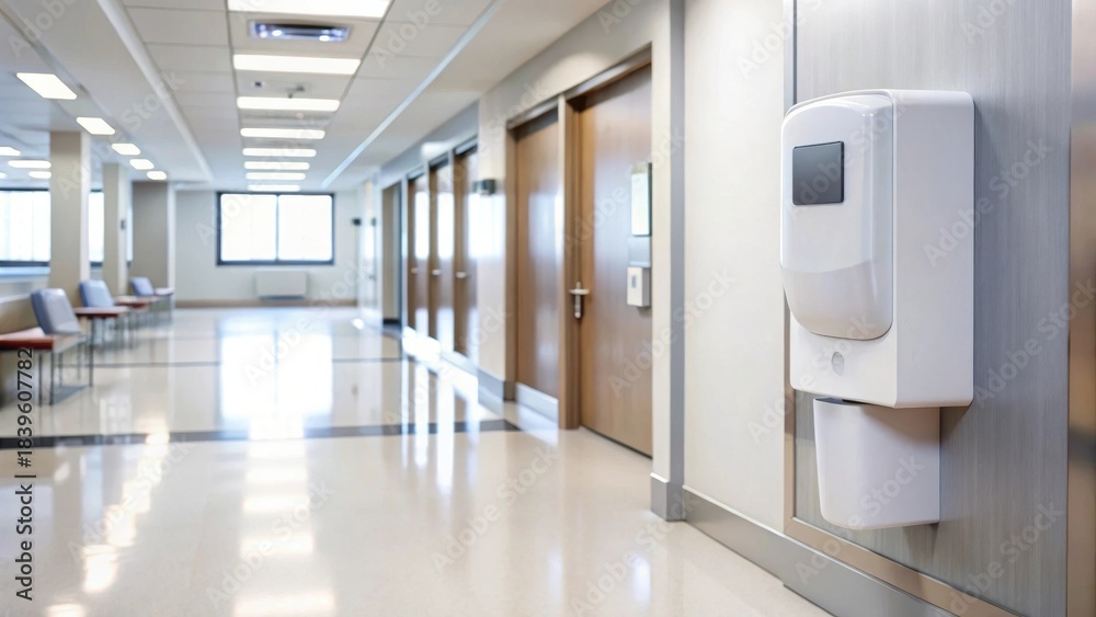 Fototapeta premium Hand sanitizer dispenser mockup hygiene mockup touch free mockup wall mockup sensor mockup refill mockup public mockup clean mockup office mockup background image