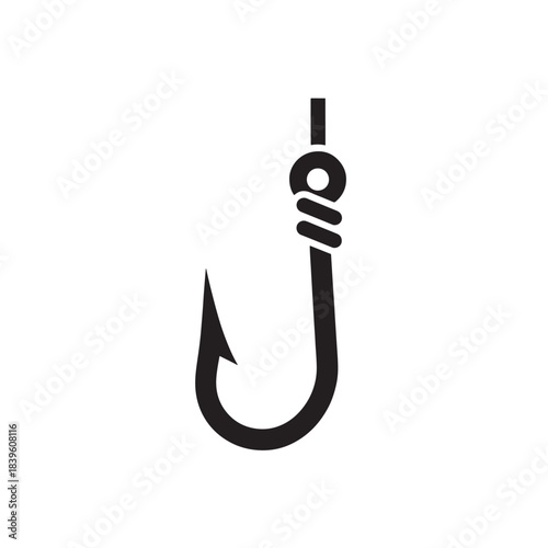 Minimalist fishing hook vector icon with a tied line ideal for outdoor sports applications web design and angling concepts