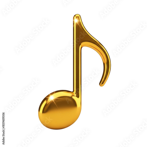 Golden eighth note isolated on transparent background