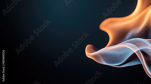 Blue smoke and orange flame patterns elegantly merge, depicting the powerful interaction of hot and cold, light and shadow, representing concept of dichotomy and equilibrium in motion