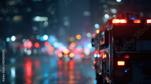 red fire truck with flashing blue and red emergency lights