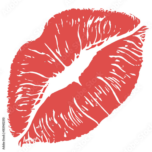 Vector illustration red lipstick kiss mark imprint stamp texture