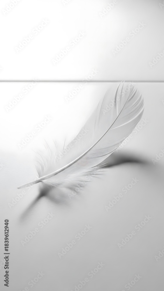 Obraz premium White feather photography background minimalist aesthetic soft light delicate texture closeup studio shot
