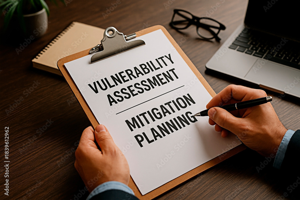 Obraz premium Vulnerability assessment and Mitigation planning for business risk.