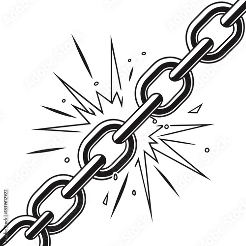 Vector illustration breaking chain link illustration showing weakness and failure in connection or system