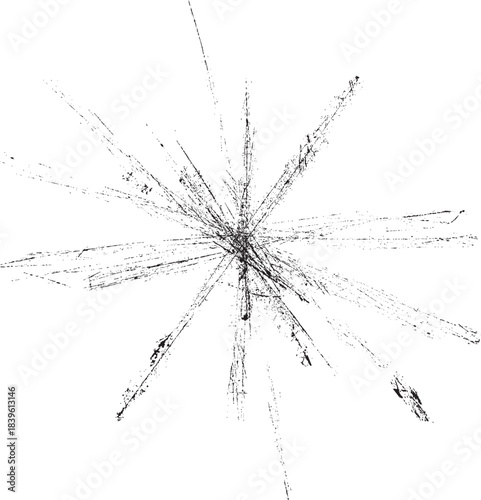 Broken glass scratches element. Shattered glass effect for template presentation, banner . Distressed fissures shapes . Impact and smashed texture . Vector explosion with scratches .
