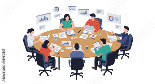 Team members collaborating on a business strategy during a meeting.