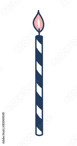 Burning birthday candle hand drawn illustration, isolated vector on transparent. Line art design. Christmas celebration, festival, carnival, party, anniversary clip art, element