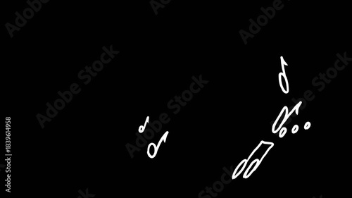 Pack of 5 musical doodles in the form of notes in white on a transparent background