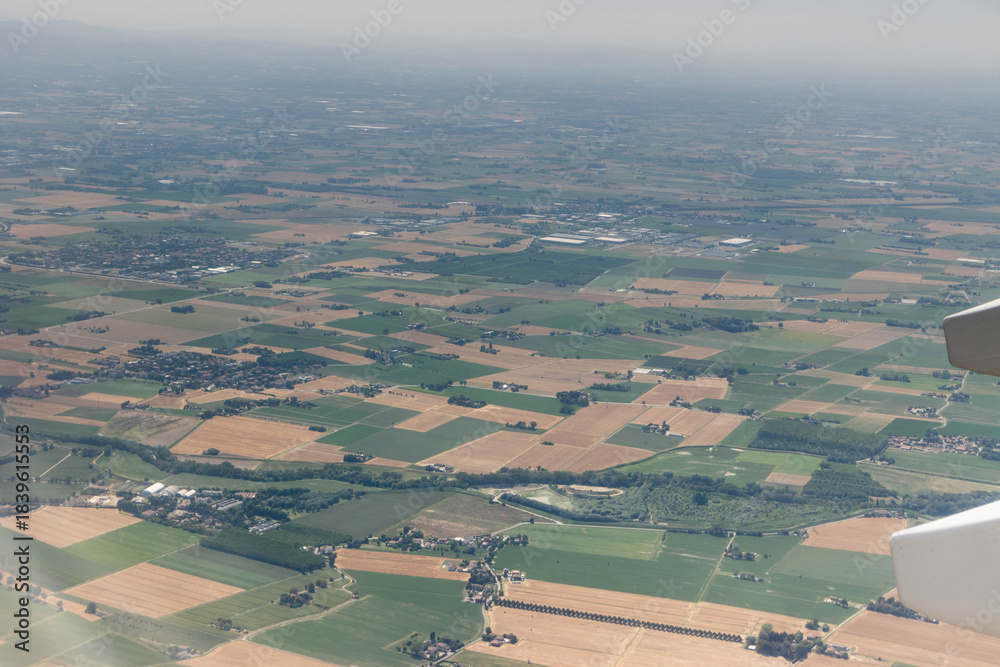Obraz premium View from the plane of crop fiels at Longara e Lirone, Bologna, Italy