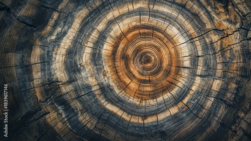 Textured cross-section of an aged tree trunk showcasing natural patterns in the wood around the rings