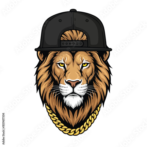 Lion with mane made of piano keys, rhythm game mascot, white background